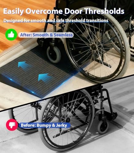 1" Rise Threshold Ramp for Doorways, 35.5" Wide Rubber Ramp for Wheelchairs, Walkers & Scooters, Cut-to-Fit Angled Entry Mat Ramp for Safer Home Access for Seniors & Kids
