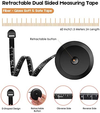 iBayam 2 Pack Tape Measure Measuring Tape for Body Fabric Sewing Tailor Cloth Knitting Vinyl Home Craft Measurements, 60-Inch Soft Fashion Pink & Retractable Black Double Scales Rulers for Body Weight