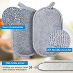 Dual-Sided Multi-Purpose Scrub Sponges, Non-Scratch Dishwashing Sponges for Kitchen, Reusable Microfiber Sponge for Efficiently Cleaning Dishes, High Density Sponge Inside (6 Pack, Medium) Gray