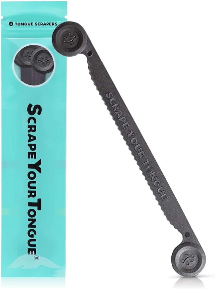 ScrapeYourTongue - #1 Daily Tongue Scraper for Oral Health. 100% Recyclable, Reusable, and Gag Proof Tongue Cleaner (4 Count (Pack of 1))
