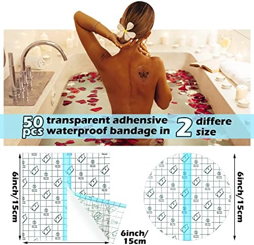 50 Pieces Waterproof Adhesive Bandages Transparent Stretch Bandages Protective Clear Films Tattoo Cover Tapes for Shower Swimming(6 x 6 Inch)