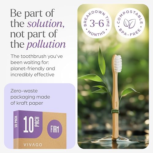 VIVAGO Firm Toothbrushes for Adults - 10 Pack - BPA Free Hard Bristle Toothbrush Firm - Bamboo Toothbrushes Hard