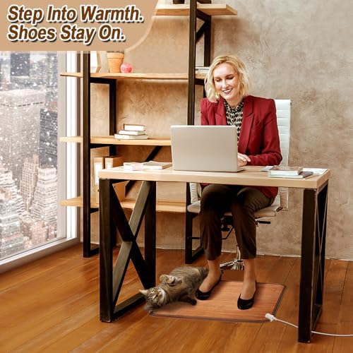 Heated Floor Mat - Foot Warmer Under Desk, 19.7x21.7in Heated Feet Rest for Home Office Desk, Winter 110V Electric Heating Pad with 3 Timers & 10 Adjustable Temperature