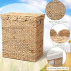 Leinuosen Large Scalloped Laundry Basket with Lid and Removable Liner Bag Natural Woven Water Hyacinth Laundry Hamper Rectangular Hamper for Clothes Towel Bathroom Bedroom, 19.69 x 11.81 x 23.62 Inch