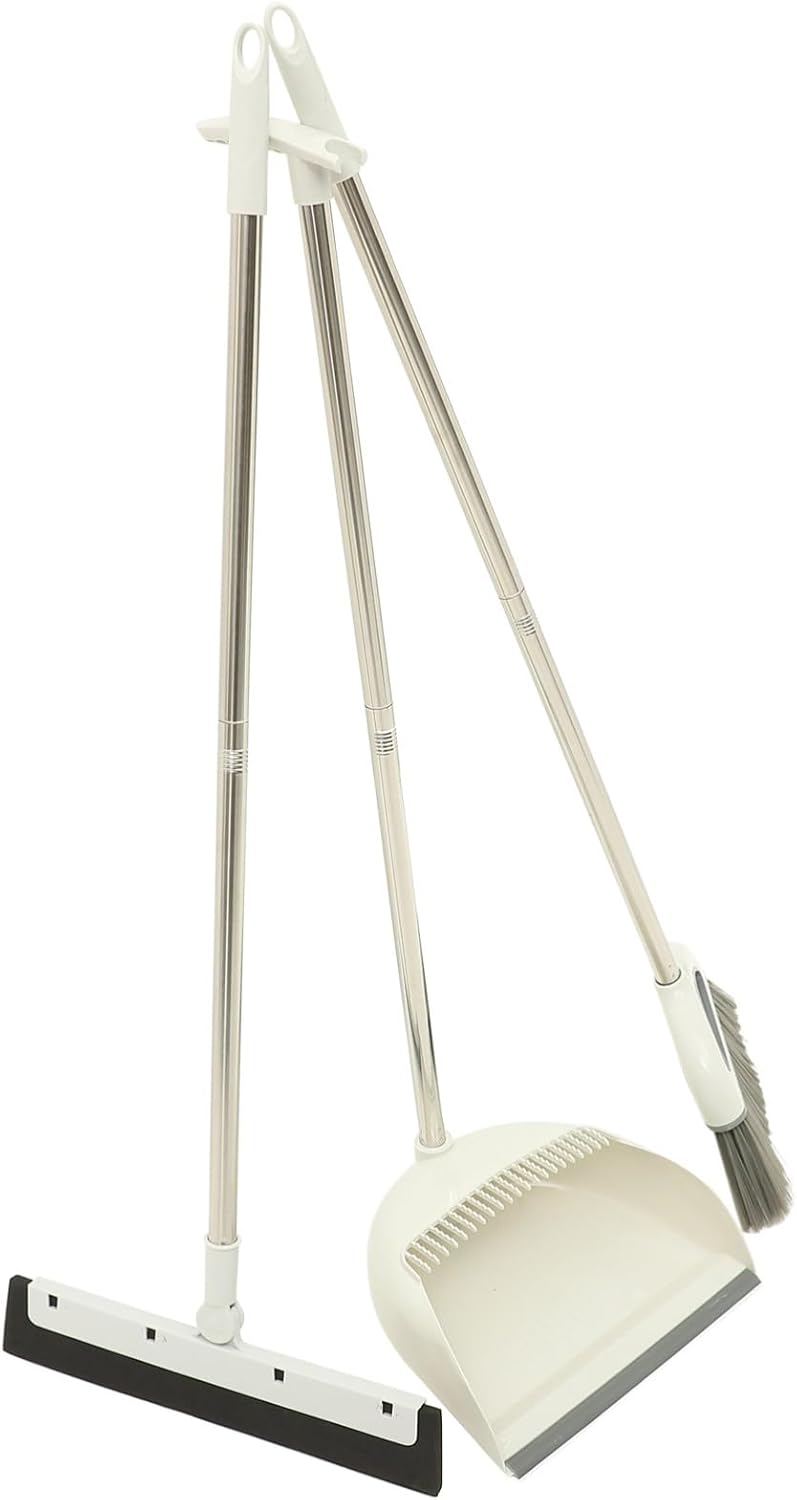 Holibanna Broom Dustpan Set Long Handle Multi-Functional Household Cleaning Tool Hair and Debris Wiper for Indoor and Outdoor Use Metal Handle Easy Clean