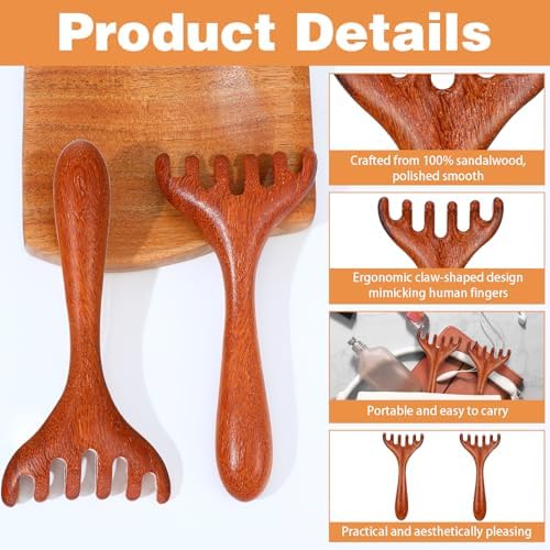 2 PCS Wood Scalp Massager, Wooden Massage Comb 6 Claws, Wood Head Massager Scalp Scratcher, Wooden Head Foot Scalp Massage Tool for Father's Day and Mother's Day Gifts
