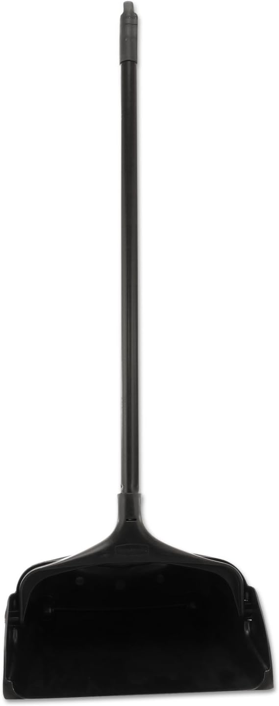 Rubbermaid Commercial Products Dustpan with Long Handle Plastic Black Compatible with Any Broom for Lobby/Restaurant/Office/Home/Dog Pooper Scooper 12.50" Wide