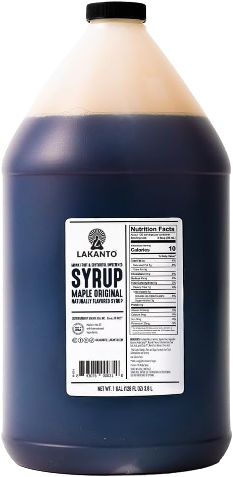 Lakanto Bulk Sugar Free Maple Syrup With Monk Fruit & Erythritol For Pancakes, Waffles, Oatmeal, Coffee, Tea, Granola, Frosting & Dressing, Zero Sugar, Keto, Vegan, Gluten Free (128 Fl Oz - Pack of 1)