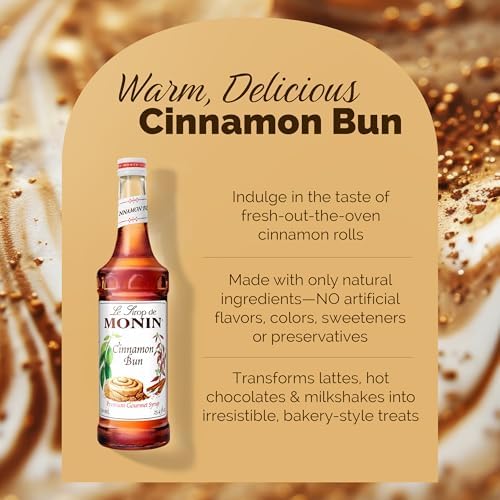 Monin - Cinnamon Bun Syrup | Premium Syrup for Cocktails, Coffees & More | Clean Label with No Artificial Flavors, No Artificial Preservatives (BPA-Free Glass Bottle, 750 ml)