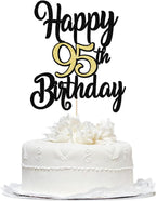 Black Gold Happy 95th Birthday Cake Topper, Cheers to 95 Years Birthday Cake Decoration,95 Fabulous Cake,95th Anniversary Cake Topper,men and women 95 years old happy birthday Party Decoration
