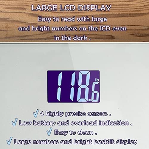 Moss & Stone Silver Digital Bathroom Scale for Body Weight, Smart Step-On Technology, Backlit LCD Display, High Accuracy Weight Scale 400lb/180kg, Glass Slim Design, Auto On/Off, Home Use
