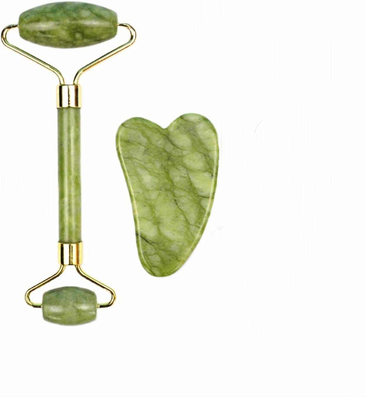 Stone Facial Massage Roller and Gua Sha Set Body Meridian Redness Skin Care Self Care for Men Women Massager for Face Eyes Neck Relieve Fine Lines and Wrinkles Quartz Home Massage 2-Sets Angle Green 4