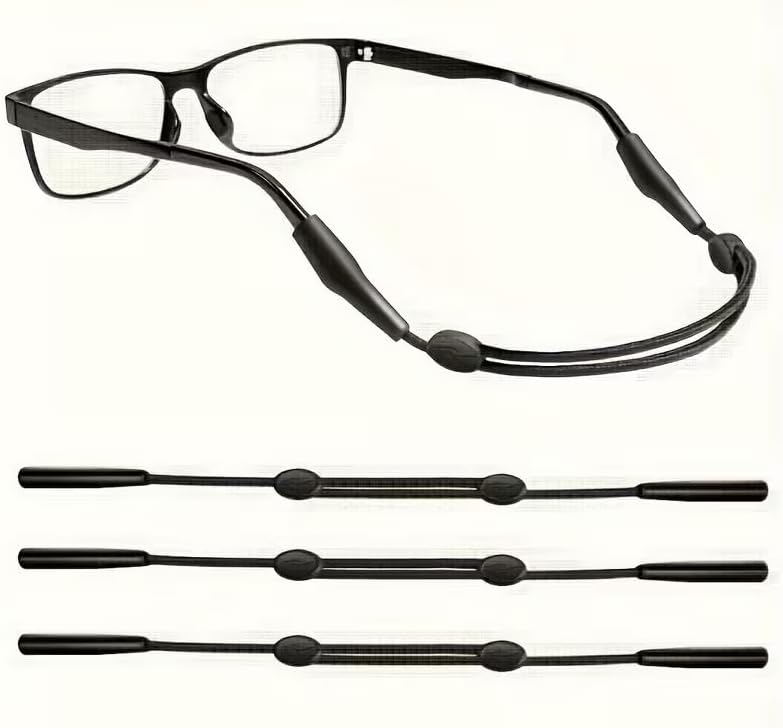 Classic Black Eyeglass Straps (3 Pack) - Adjustable Anti-Loss Eyewear Lanyard for Sports, Reading, Outdoor Activities | Secure Glasses Holder for Men, Women, Adults