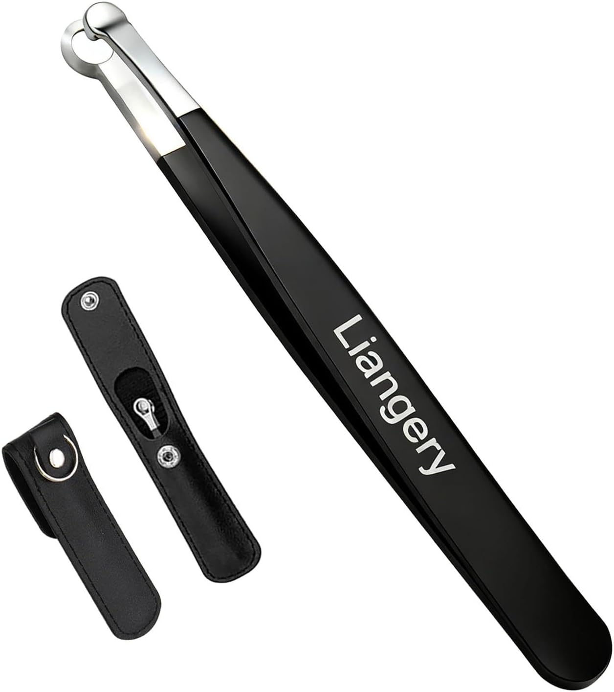 Liangery Nose Tweeezers, Manual Nose Hair Trimmer for Men- Stainless Steel Precision Blades with Leather Case, Nasal Hair Cutter Tweezers for Eyebrow, Ear & Facial Hair Grooming Tool (Black)