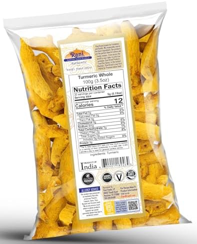 Rani Turmeric (Haldi) Root Whole Spice, Dried 3.5oz (100g) ~ All Natural | 100% Pure | Vegan | Gluten Friendly | NON-GMO | Kosher | Indian Origin