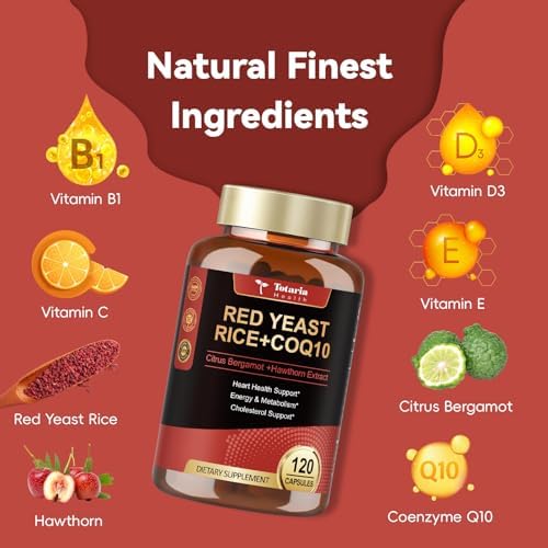 Red Yeast Rice 2,000mg with CoQ10 Supplement - Citrinin Free Extract Red Yeast Rice Capsules with CoQ10 100 Plus Citrus Bergamot - Cholesterol Lowering Supplements 3rd-Party Tested Vegan Non-GMO
