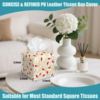 Cardinal Birds on Branches Tissue Box Cover,Red Berries Tissue Box Holder Square with Bottom Belt,Organizer Portable Decorative Facial Paper for Bedroom Dresser Office Desk,5.2" x 5.2" x 5.2"