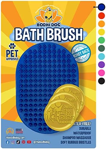 Bodhi Dog Stainless Steel Comb & Shampoo Brush - Bath & Shower Supplies for Dogs & Cats - Removes Shedding, Mats & Tangles - Pet Grooming Scrubber Bundle (Blue)