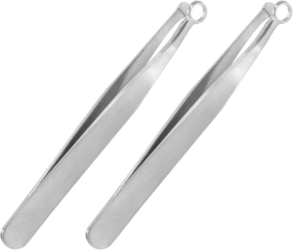 2 Pcs Universal Nose Hair Trimming Tweezers, Stainless Steel Nasal Clippers with Friendly Round Tip for Men & Women for Noses Hair, Brow, Sideburns & Body (Silver)