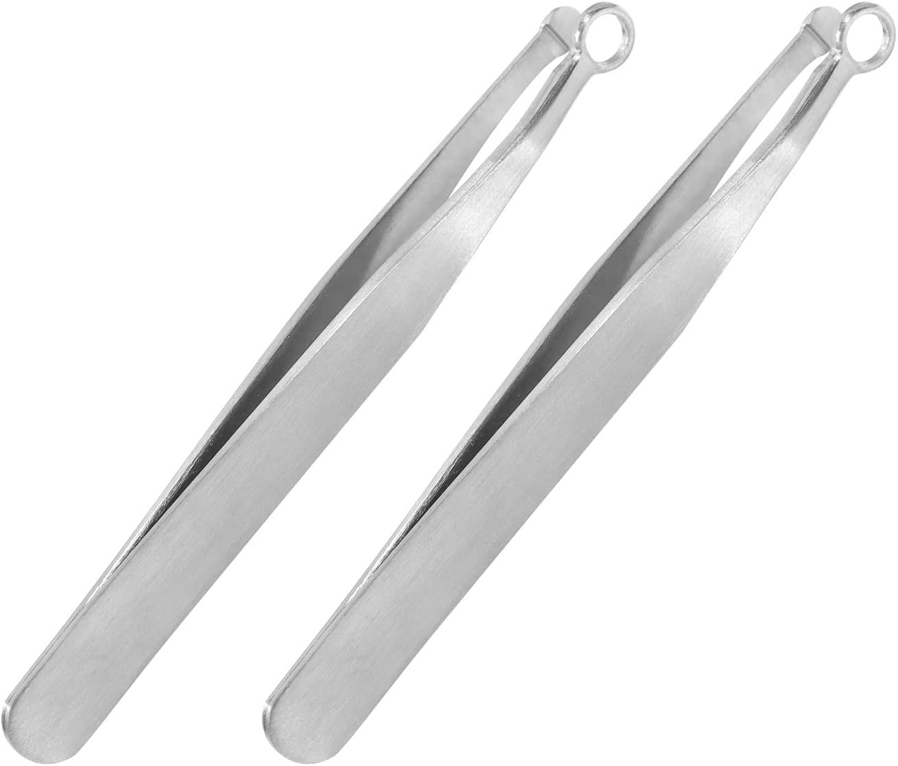 2 Pcs Universal Nose Hair Trimming Tweezers, Stainless Steel Nasal Clippers with Friendly Round Tip for Men & Women for Noses Hair, Brow, Sideburns & Body (Silver)