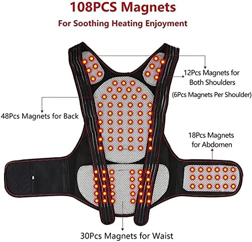 Posture Corrector 108pcs Magnets Self-Heating Waist Back Brace Vest Lumbar Belt Spine Shoulder Neck Posture Correction Belt for Men Woman Back Posture (Size : X-Large)
