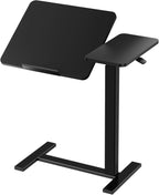 DUMOS Overbed Bedside Table Adjustable with Wheels, Mobile Standing Stand Up Rolling Laptop PC Desks with Tilting Top Height Tray Side Computer Workstation for Bedroom on Hospital Home Use, Ink