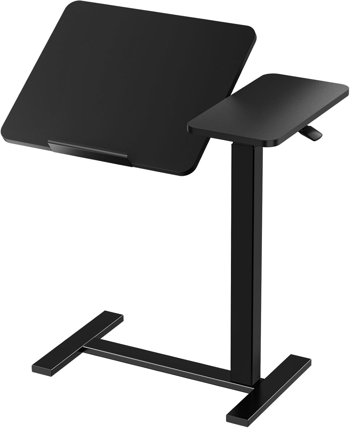 DUMOS Overbed Bedside Table Adjustable with Wheels, Mobile Standing Stand Up Rolling Laptop PC Desks with Tilting Top Height Tray Side Computer Workstation for Bedroom on Hospital Home Use, Ink