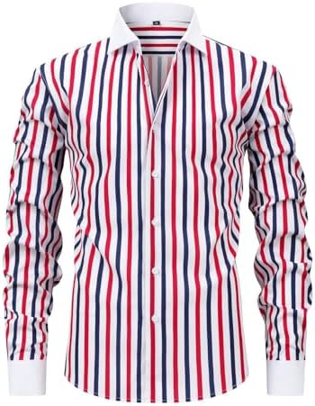 Men's French Cuff Dress Shirt Regular Fit Formal Business Button Down Shirts Striped Long Sleeve Casual T Shirt