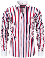 Men's French Cuff Dress Shirt Regular Fit Formal Business Button Down Shirts Striped Long Sleeve Casual T Shirt
