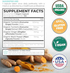 Organic Turmeric Ginger Black Pepper Supplement - High Potency Organic Turmeric Curcumin Capsules with Ginger & Black Pepper for Enhanced Benefits and Absorption - Vegan & Non-GMO (2 Month Supply)
