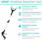 Vive 32" Grabber Reacher Tool - Foldable Pickup Stick with Rotating Jaw & Sensitive Trigger - Heavy Duty Mobility Grip Hand Aid - Extra Reach Extender Claw for Seniors, Elderly, Handicap