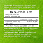Vitamin B3 Nicotinamide 1,000mg Per Serving – 500 Capsules, Flush Free Niacin, Essential B3 – Supports Healthy Skin & Energy Production – Non-GMO