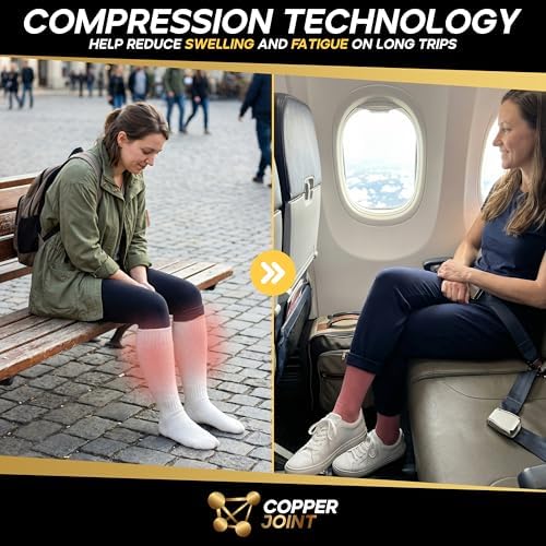 CopperJoint Copper Compression Socks for Women & Men (2 Pairs) – 15-20 mmHg Wide Calf & Plus Size Medical-Style Support – Pregnancy & Travel Socks – Running Gifts for Runners, Nurses & Long Flights