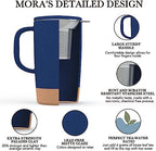 Mora Ceramics Large Tea Mug with Loose Leaf Infuser and Ceramic Lid, 18 oz, Portable, Microwave and Dishwasher Safe, Tall Coffee Cup - Rustic Matte Ceramic Glaze, Modern Herbal Tea Strainer, Deep Blue