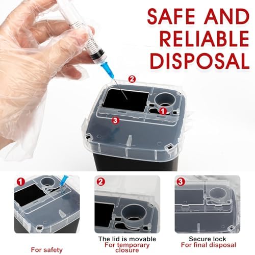 Black 1 Quart (3-Pack) Sharps Container for Home Use, Needle Disposal Containers, Biohazard Containers, Syringe Disposal, Small Portable Container for Travel, Professional Sharp Waste Disposal