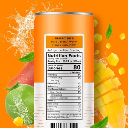 100 Coconuts Mango Pure Coconut-100% Pure Coconut Water - Low Calorie All-Natural Drink with Electrolytes - Naturally Sweet, no preservatives- Non-GMO, 11 fl oz, Pack of 12 (Pure Coconut Water)