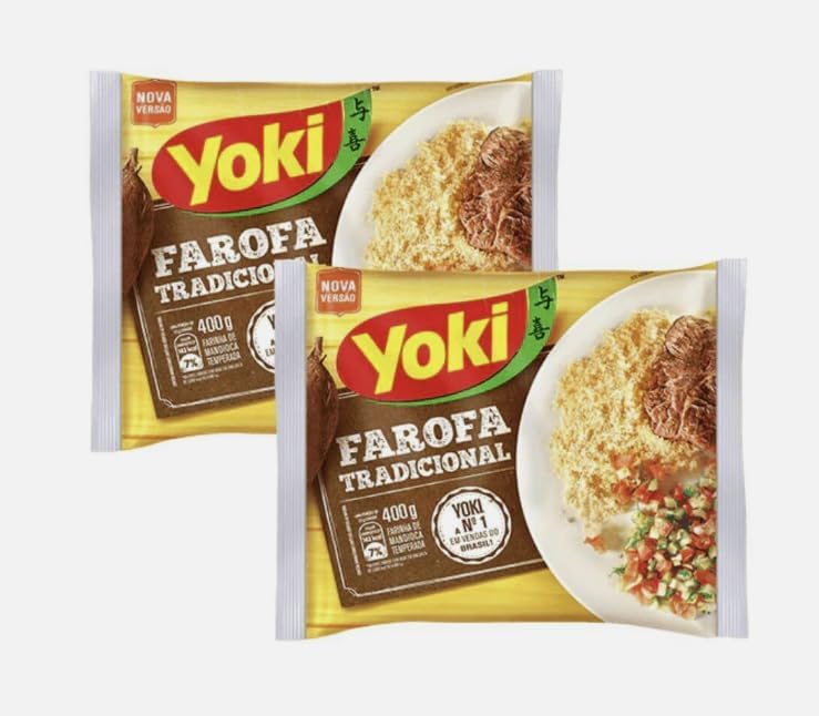 Farofa Temperada Tradicional Brasileira Yoki 400g - Pack 2 x 400g - Brazilian Seasoned Cassava Farofa