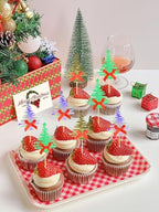 TSJ 18 PCS Christmas Tree Cupcake Toppers Xmas Glitter Cupcake Picks Cake Decorations Christmas Party Supplies