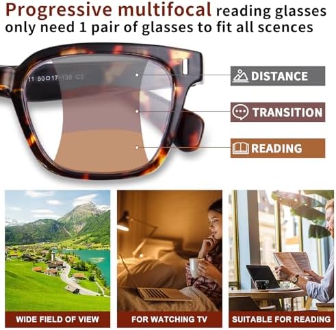 Progressive Multifocal Reading Glasses for Women Men, Anti Glare Blue Light Blocking Multifocus Computer Glasses