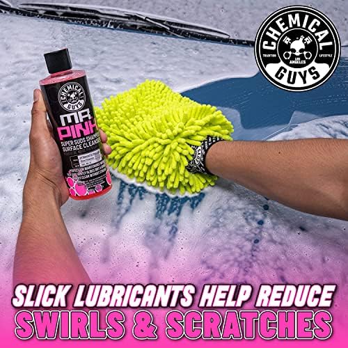 Chemical Guys Mr. Pink Car Wash Soap & Chenille Wash Mitt Kit - 16 oz High Foaming Auto Shampoo with Plush Microfiber Mitt - Safe for Cars, Trucks, Motorcycles, and RVs - Scratch-Free Cleaning Combo