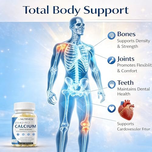 NutriView Calcium 2000mg with D3 & K2 - High Absorption Bone Health Supplement for Women, Non-GMO, 120 Softgels