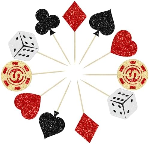 Ephlyn 24Pcs Casino Cupcake Toppers Poker Game Chips Player Las Vegas Theme Gambling Cupcake Picks Vegas Casino Night Poker Theme Birthday Party Cake Decorations Supplies