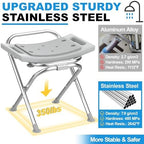 Folding Shower Chair for Inside Shower, Stainless Steel Foldable Shower Stool, 400lbs Portable Folding Shower Seat for Travel, Anti-Slip Small Shower Chair for Elderly Disabled Injured, Gray