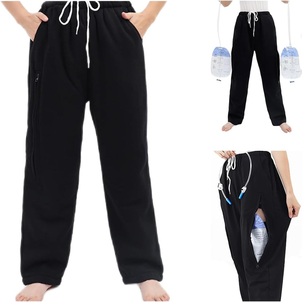 Lmaray Catheter Leg Bag Trousers, Nephrostomy Bags Pants, Urine Bag Ostomy Support with Dual Pockets, Grey