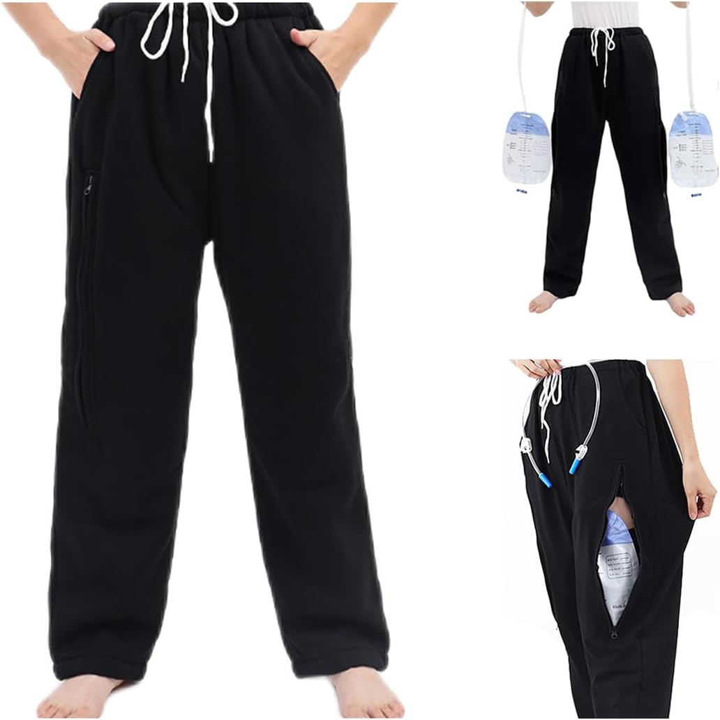 Lmaray Catheter Leg Bag Trousers, Nephrostomy Bags Pants, Urine Bag Ostomy Support with Dual Pockets, Grey