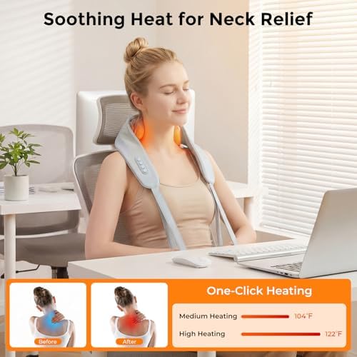 Neck Massager with Heat, Shiatsu Back and Neck Massager for Pain Relief Deep Tissue, 6D Kneading Massager for Neck, Shoulders, Back and Legs, Portable Shoulder Massager Dad Mom(Gray)
