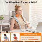 Neck Massager with Heat, Shiatsu Back and Neck Massager for Pain Relief Deep Tissue, 6D Kneading Massager for Neck, Shoulders, Back and Legs, Portable Shoulder Massager Dad Mom(Gray)
