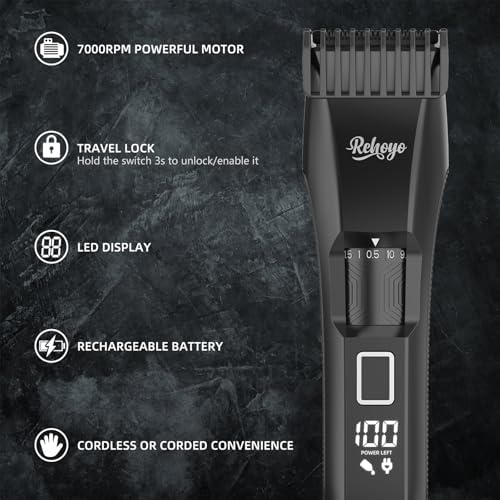 Beard Trimmer for Men Adjustable: Professional Cordless Trimmer with 20-Length Dial – Waterproof Hair Clippers w/Stainless Steel Blades for Beard, Mustache & Face Grooming, Black