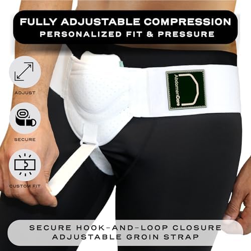 Abdomencare Inguinal Hernia Belt for Men & Women – Hernia Support for Men Inguinal with 2 Compression Pads – Left or Right Side Hernia Truss – Hernia Groin Support With Adjustable Straps – S/M