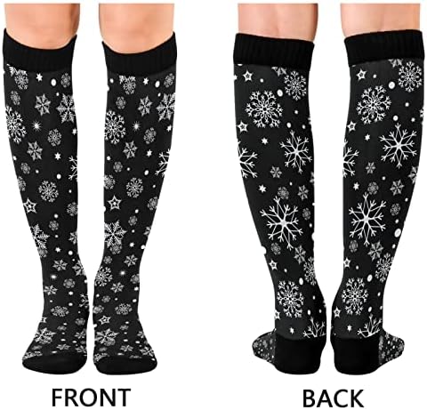 Kigai Knee High Socks Christmas Black Snowflake Compression Sock 1 Pair Casual Athletic Tube Socks for Soccer Women Men Medical Nurse Warm Stockings, 20-30mmHg